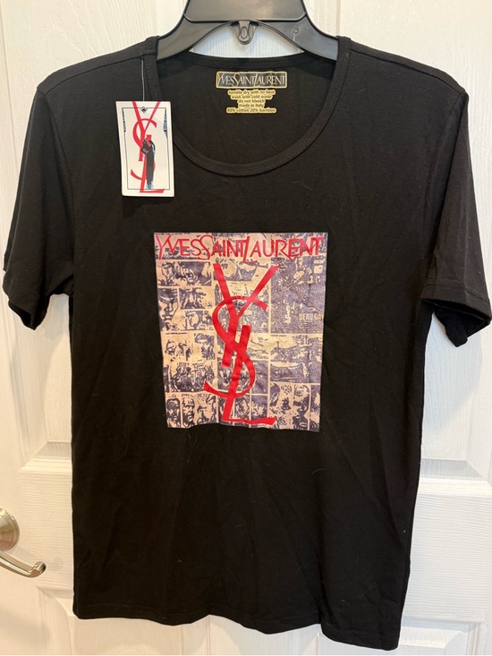 Yves Saint Laurent Tops - Vintage NWT Yves Saint Laurent Black Tee with Red Logo Graphic